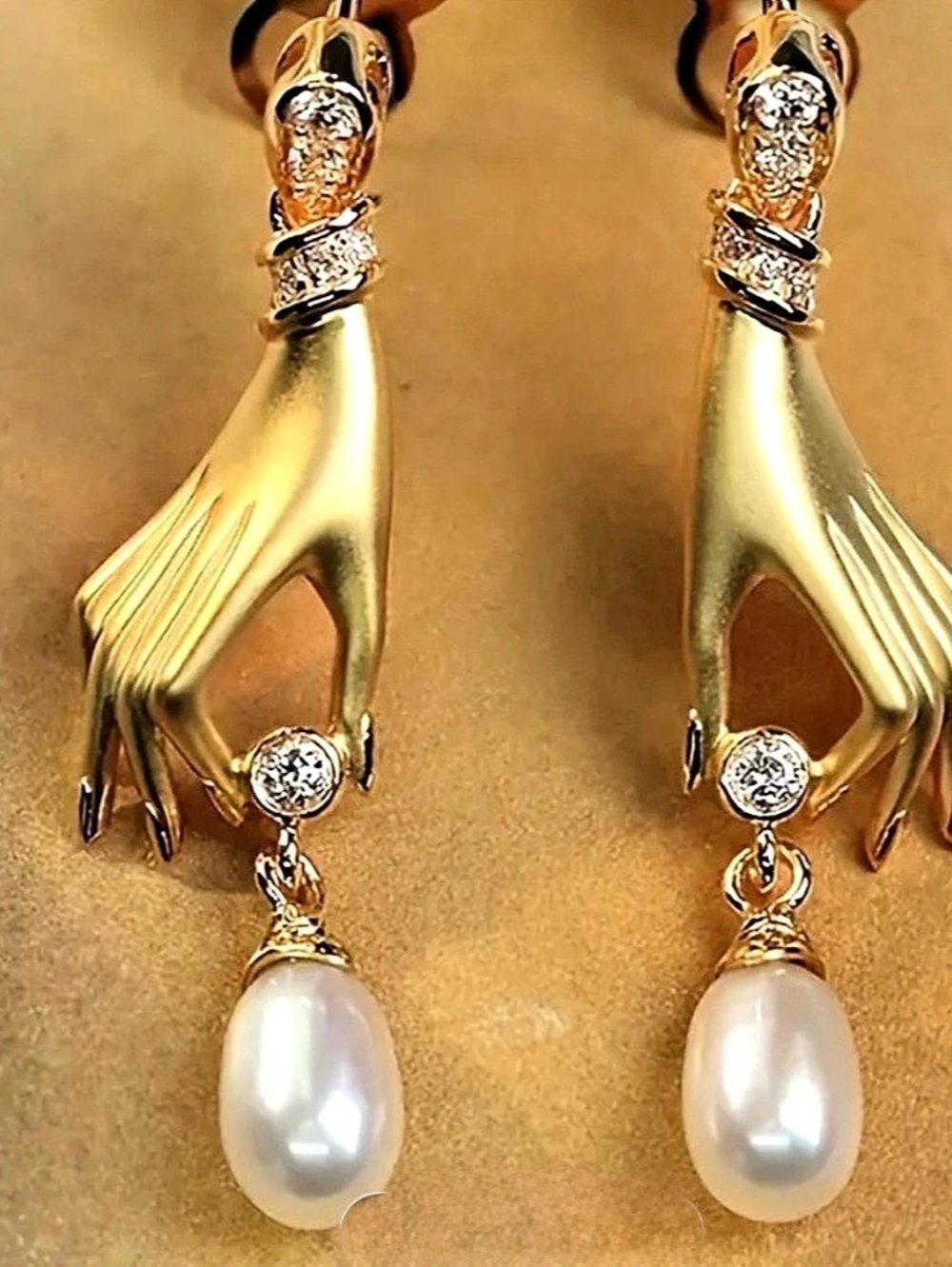 Gold Pearl Drop Statement Earrings New